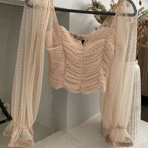 Lulus bustier crop top with sheer sleeves